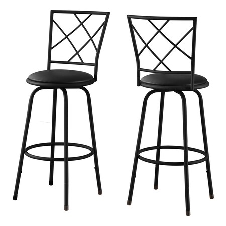 Monarch Specialties Barstool, 2Pcs, Swivel, Black /Black Leather-Look Seat I 2375